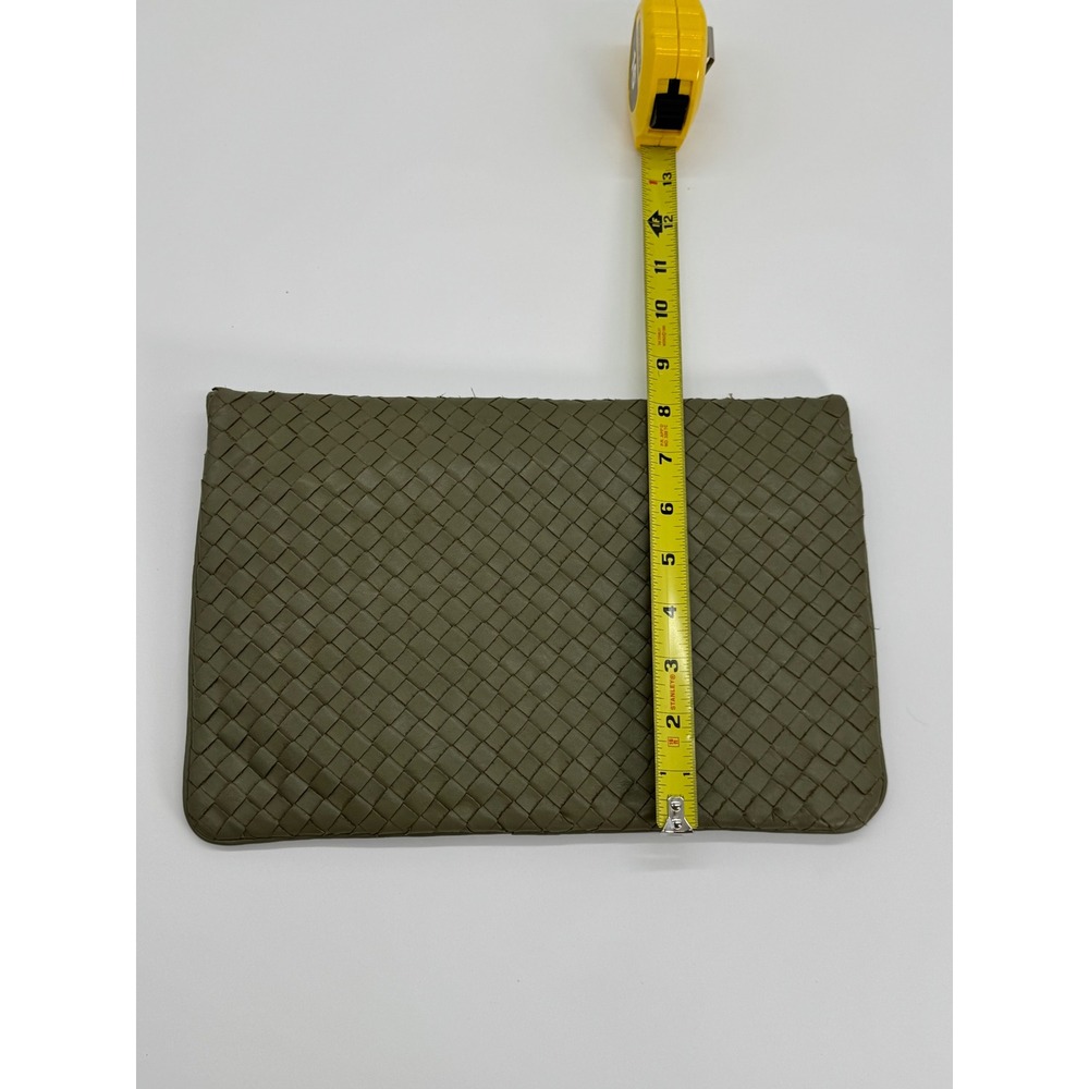Meyers USA Vintage Woven Leather Clutch Bag Olive Green Intrecciato Flap Handbag - Picture 7 of 9